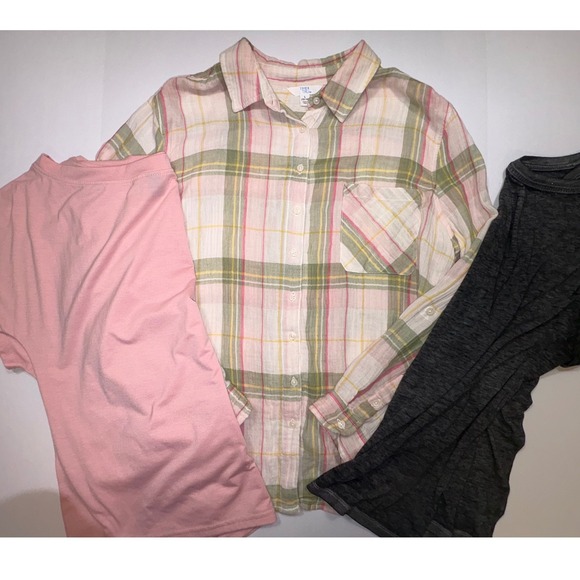 Xhilaration Tops - Womens Bundle Time & Tru L Plaid Button Down, Xhilaration Tee xl,  Shein Pink L